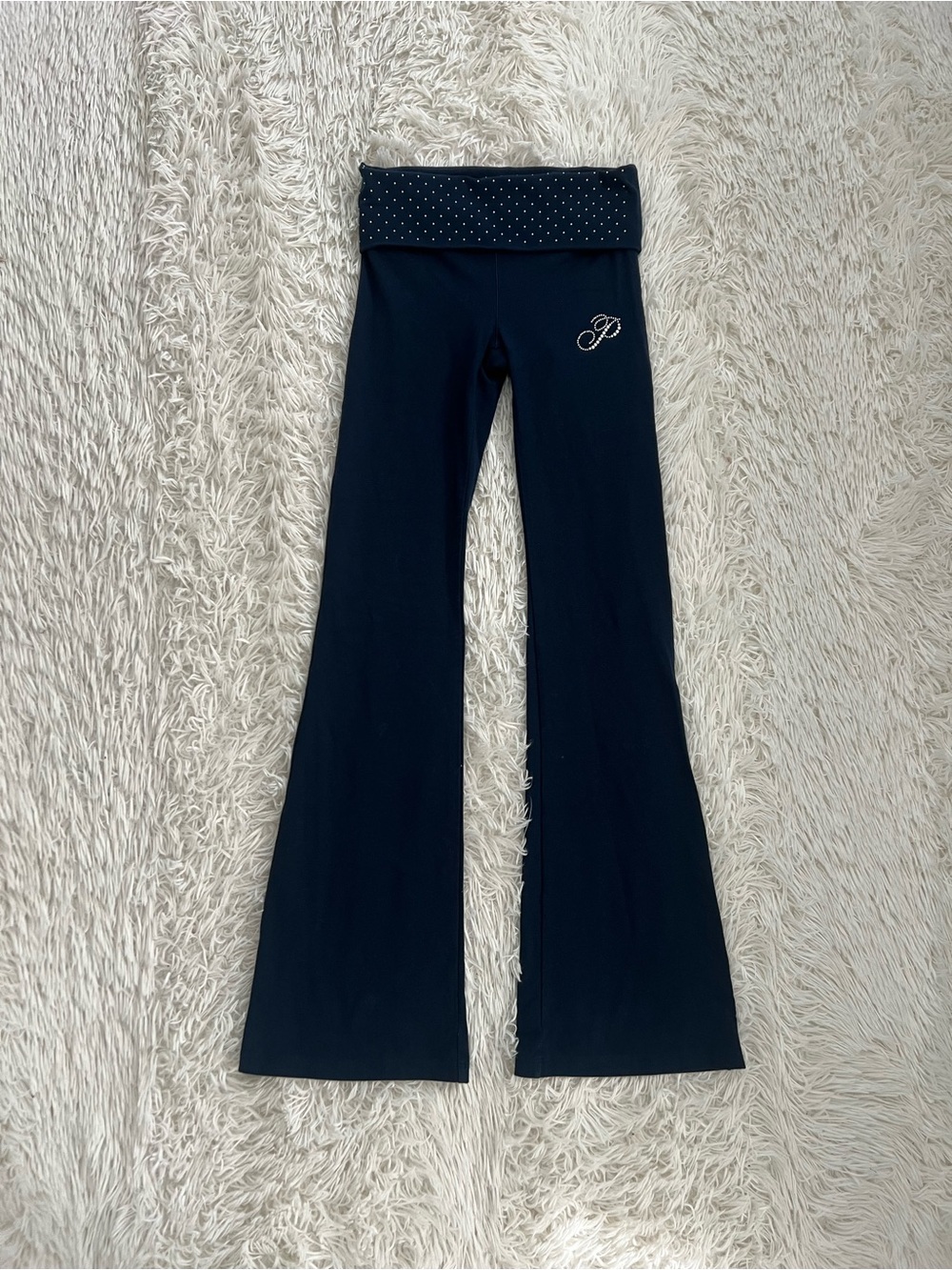 PINK Victoria's Secret Navy Blue Boot Cut Pants with Polka Dot Waistband